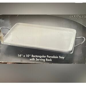 Godinger Porcelain Serving Tray w Metal Rack 14x10